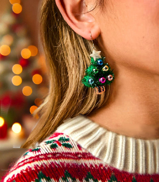 Christmas Tree Dangly Earrings