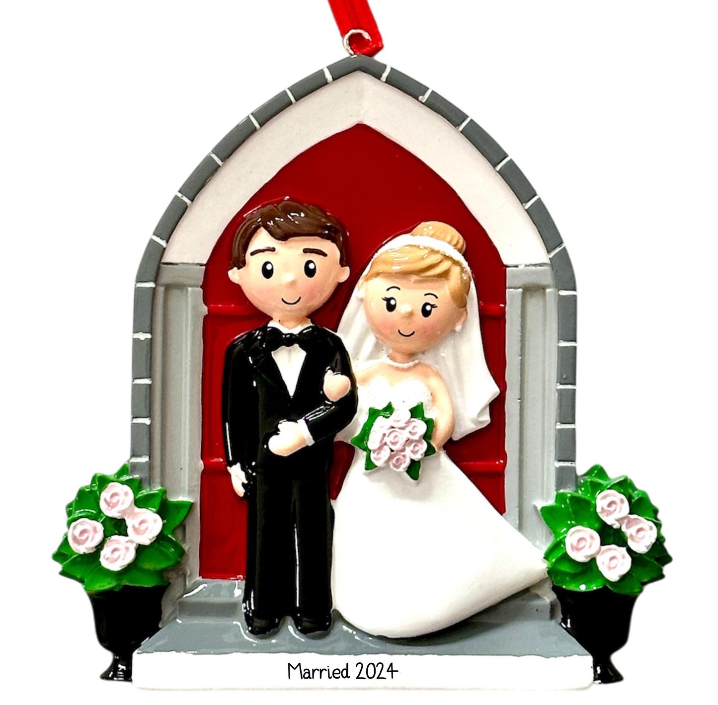 Husband & Wife Just Married Church Door Wedding Ornament Bauble