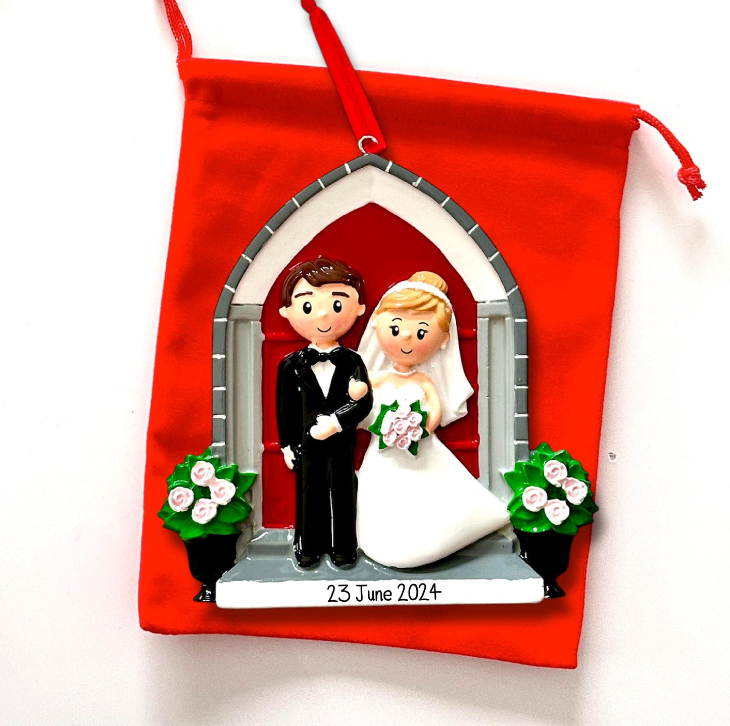 Husband & Wife Just Married Church Door Wedding Ornament Bauble