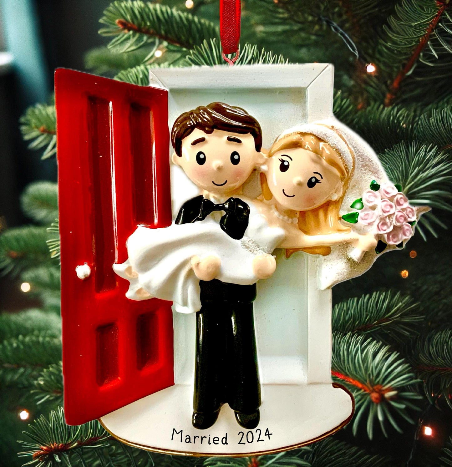 Husband & Wife Just Married Hotel Room Wedding Ornament Bauble