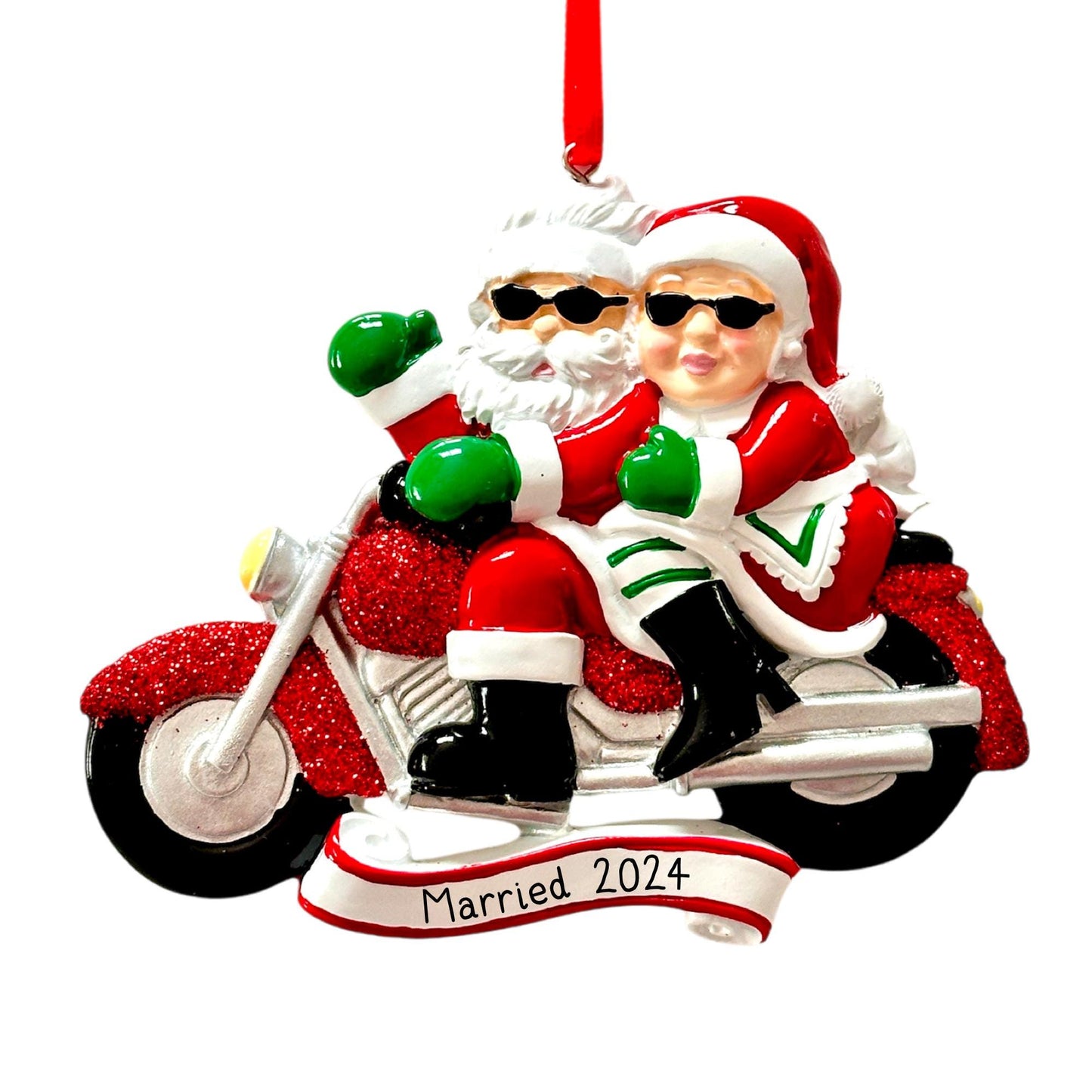 Christmas Motorbike Santa & Mrs Claus Xmas Ornament Tree Decoration