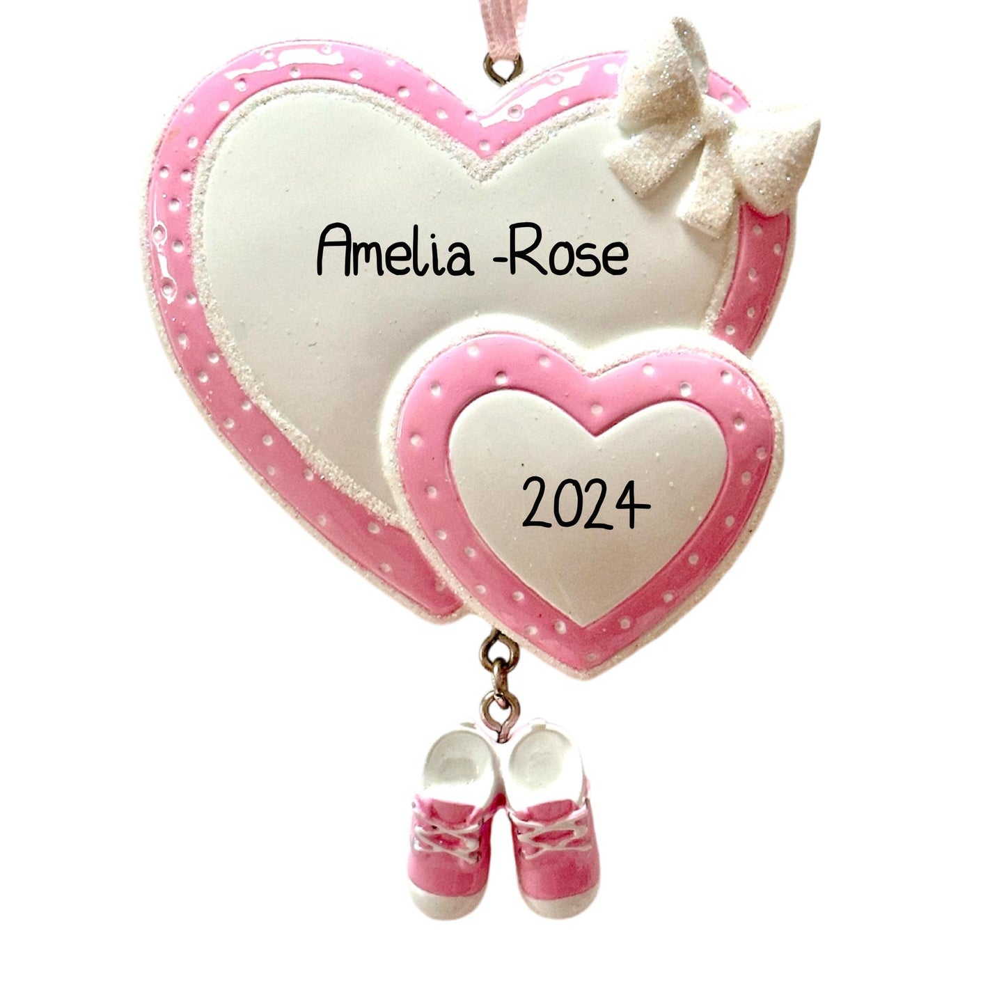 Personalised Baby’s First Christmas Heart Pink/Blue Ornament