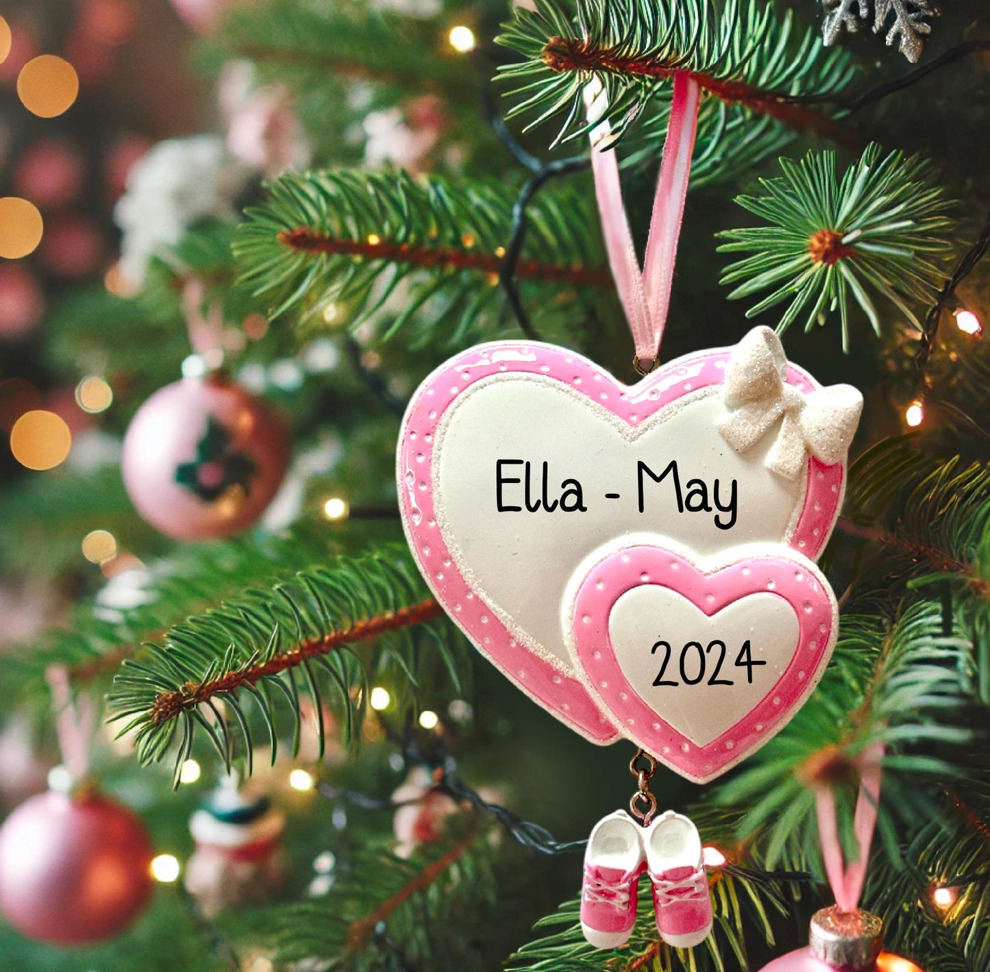 Personalised Baby’s First Christmas Heart Girl Ornament Girl