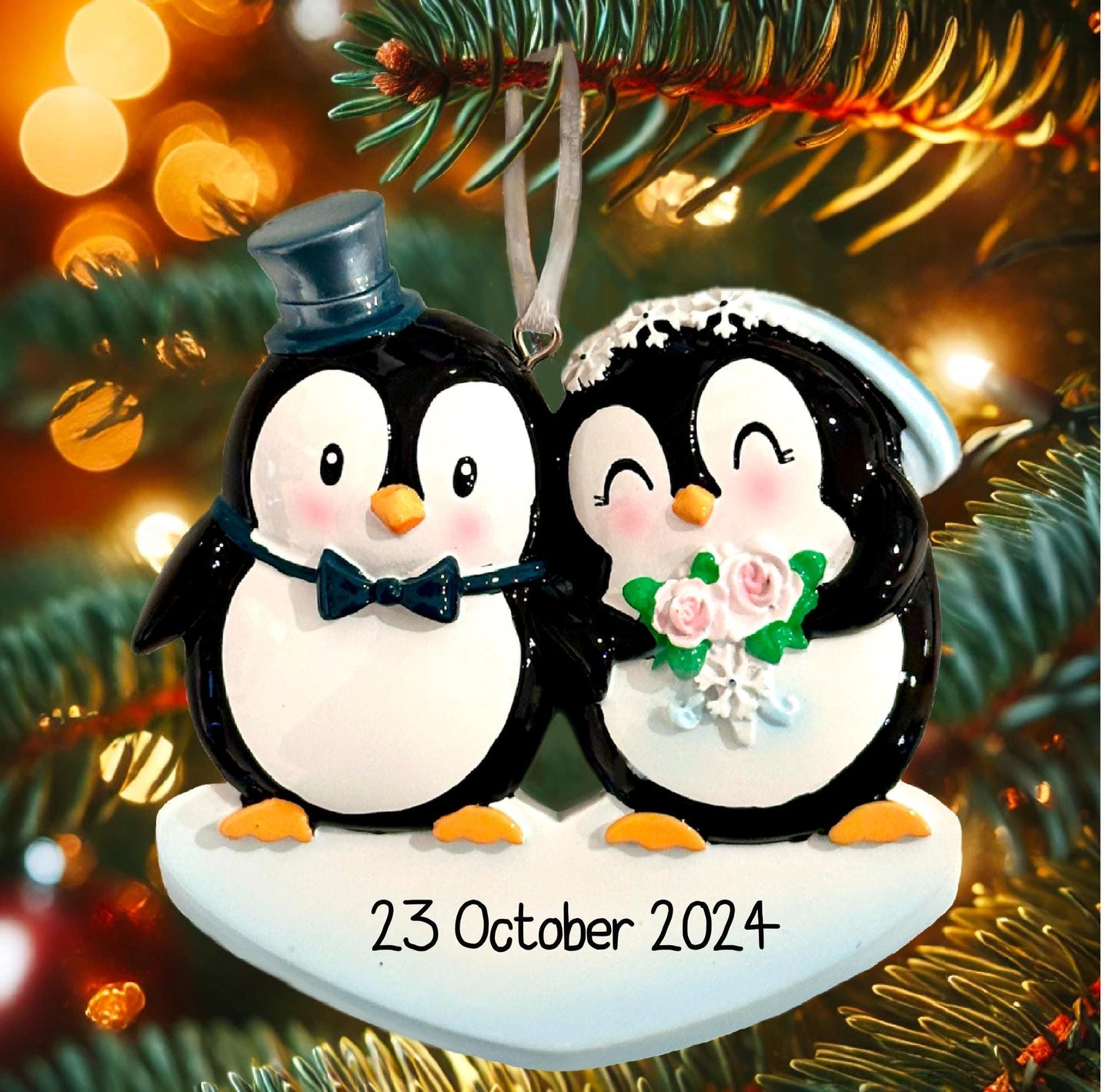 Wedding Penguin Married Couple Tree Ornament