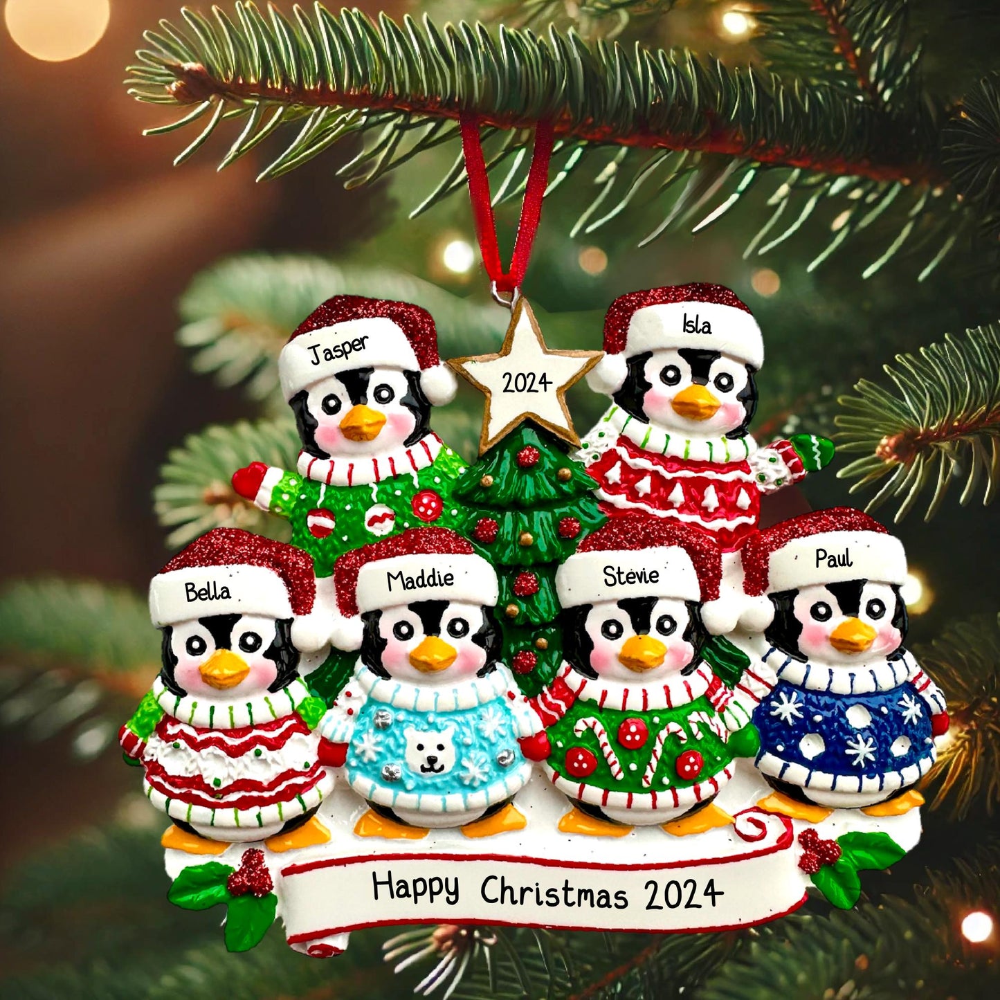 Personalised Penguin Christmas Sweater of 2 3 4 5 6 Family Ornament