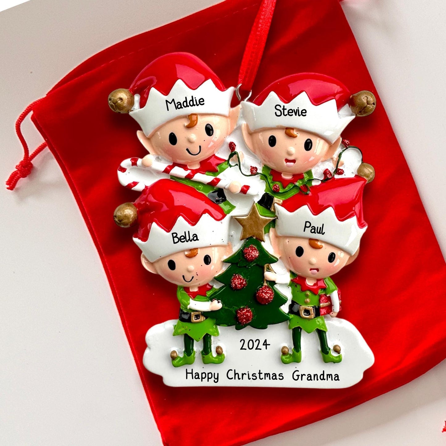 Personalised Elves Family of 2 3 4 5 6 Christmas Family Ornament