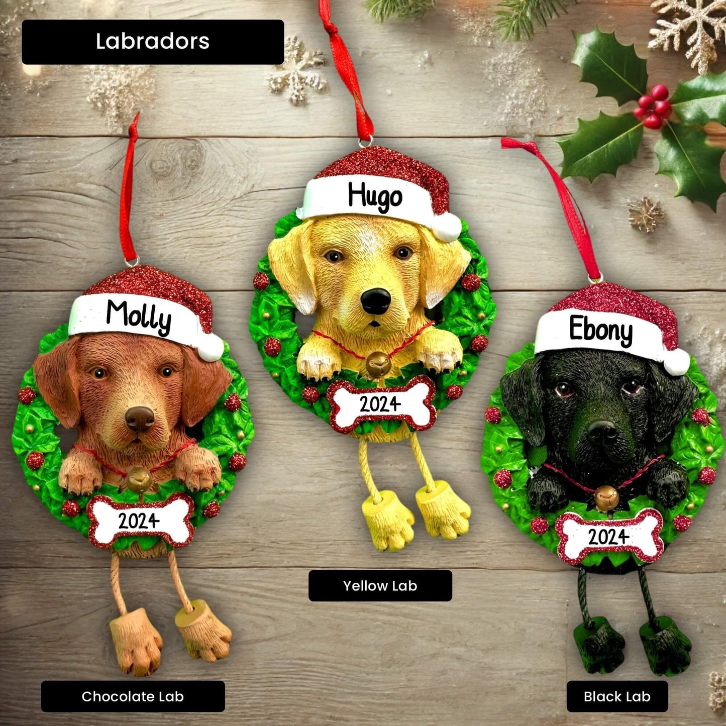 Dog Breeds Christmas Tree Ornament - Labs, Husky, Terrier, Beagle, Shih Tzu, Pug Labrador Maltese & More