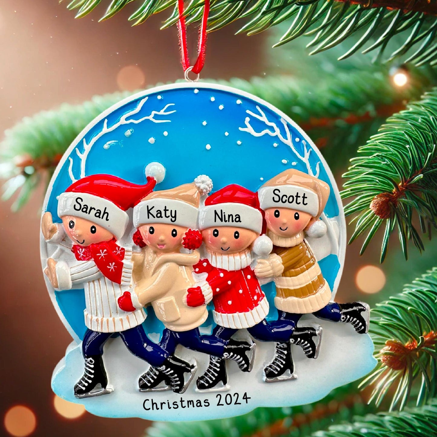 Personalised Ice Skating Ornament of 2 3 4 5 6 Christmas Family Ornament