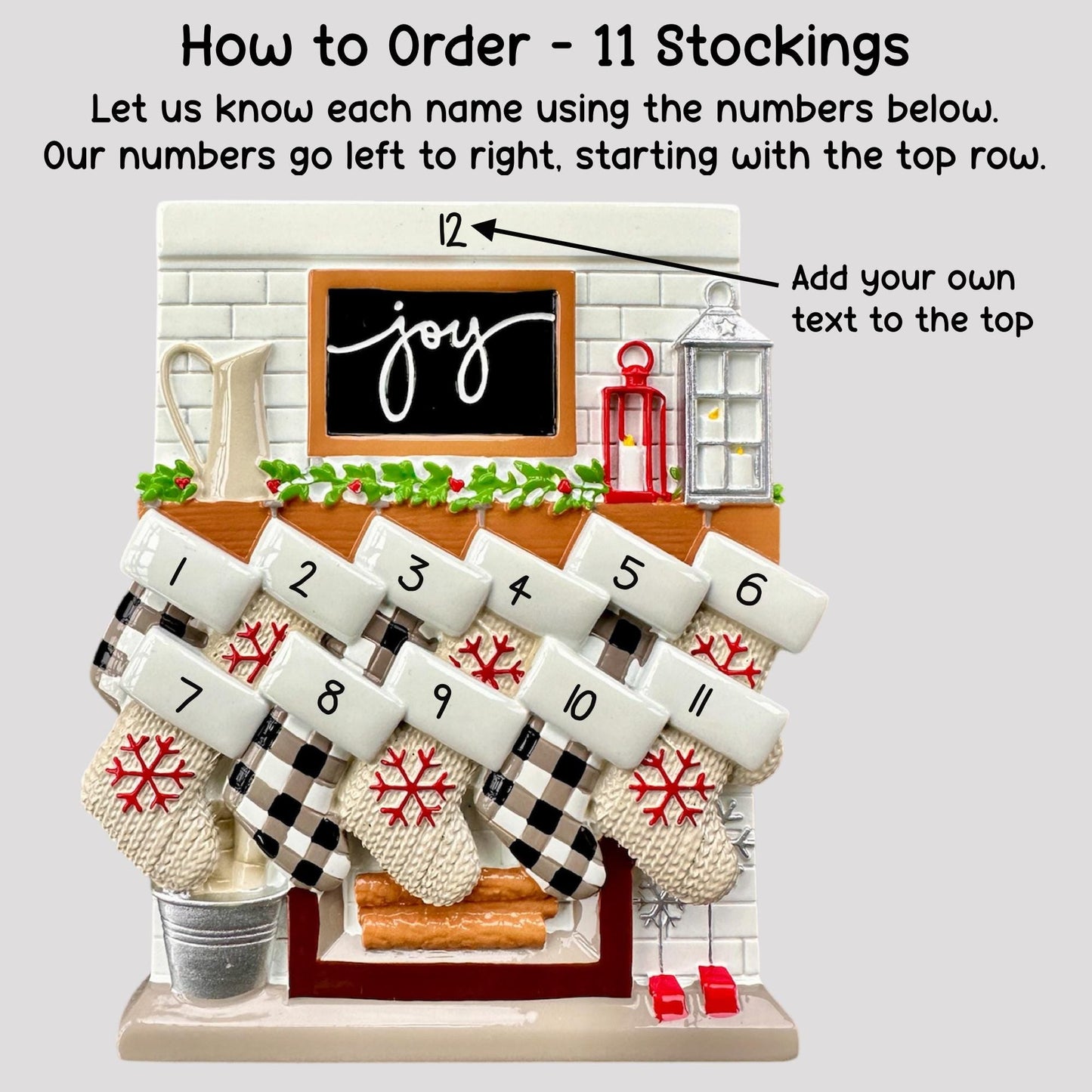 Personalised Fireplace Stocking of 7, 9, 10, 11, 12 Large Family Ornament