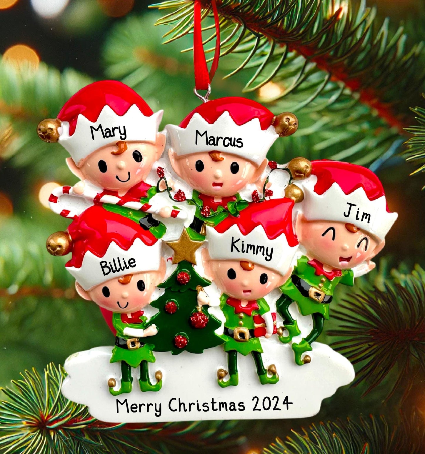 Personalised Elves Family of 2 3 4 5 6 Christmas Family Ornament