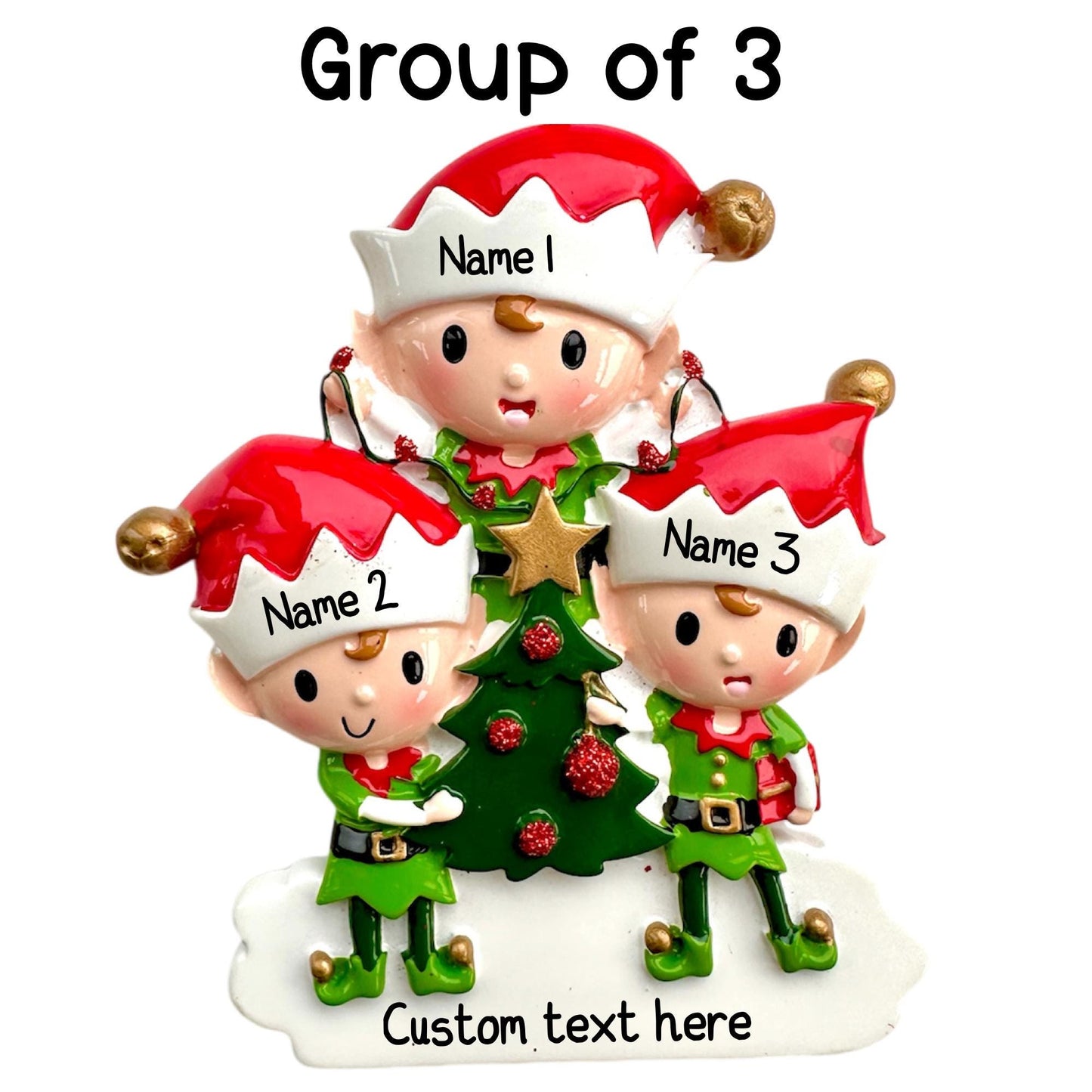 Personalised Elves Family of 2 3 4 5 6 Christmas Family Ornament