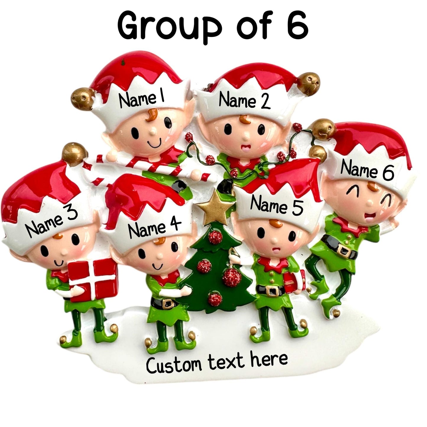 Personalised Elves Family of 2 3 4 5 6 Christmas Family Ornament