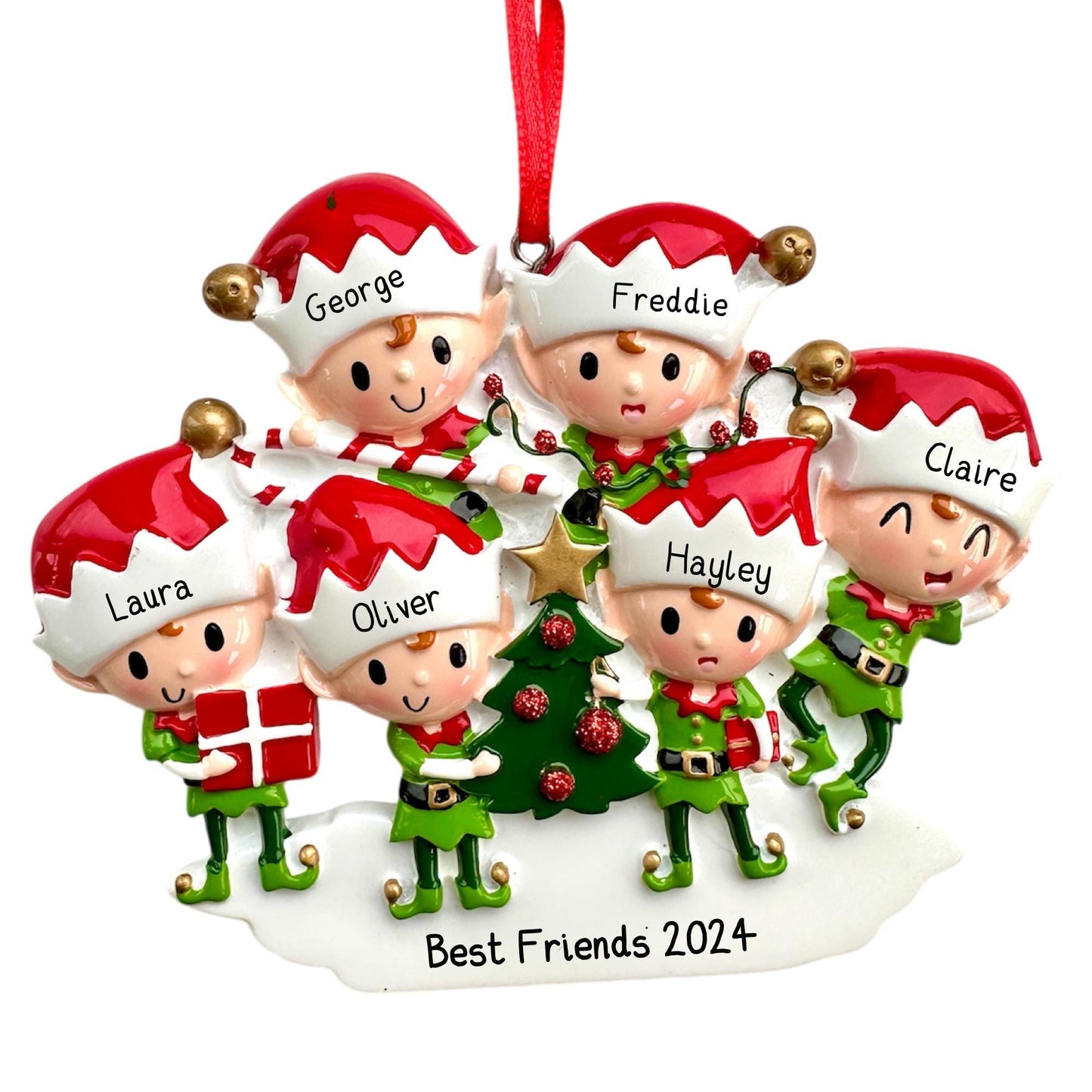 Personalised Elves Family of 2 3 4 5 6 Christmas Family Ornament