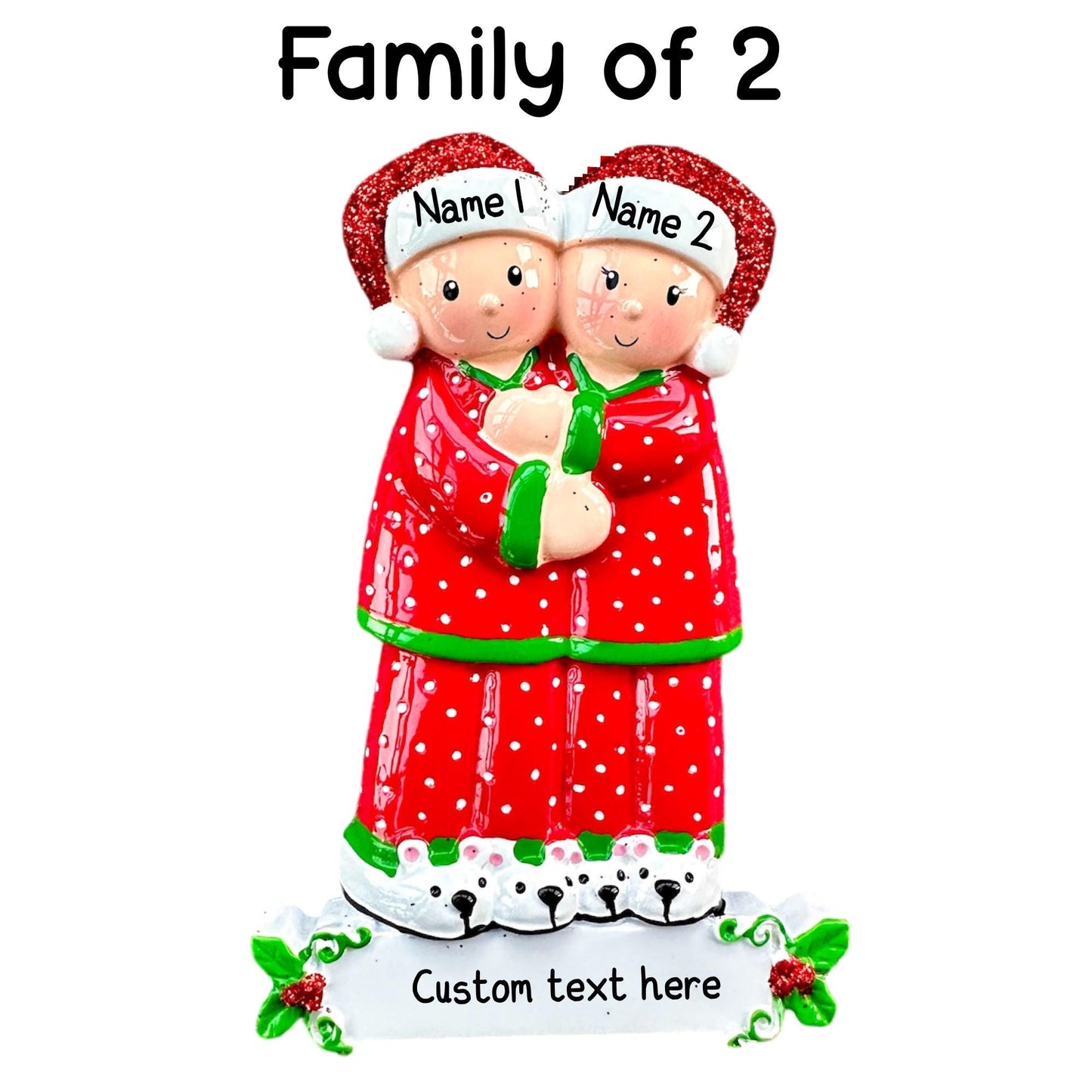 Personalised PJ Family of 2 3 4 5 6 Christmas Family Ornament Decoration