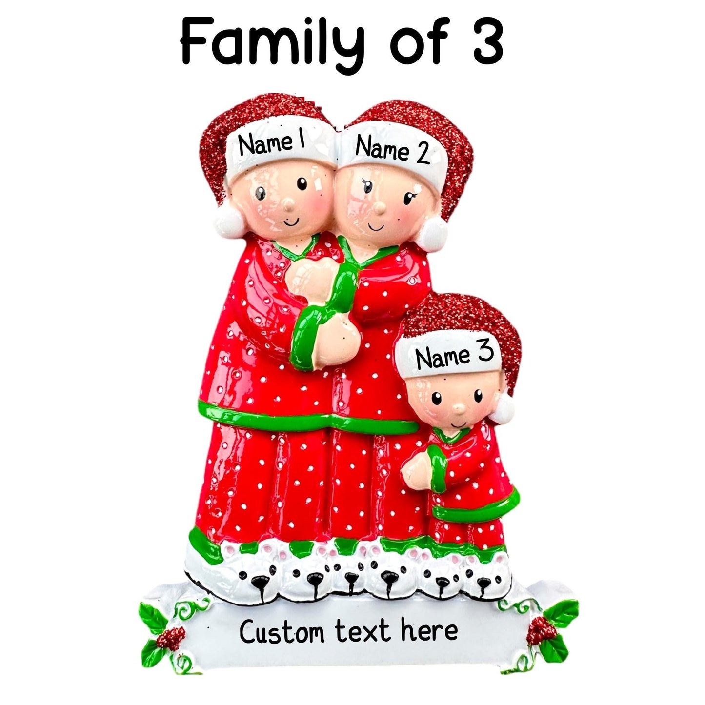 Personalised PJ Family of 2 3 4 5 6 Christmas Family Ornament Decoration