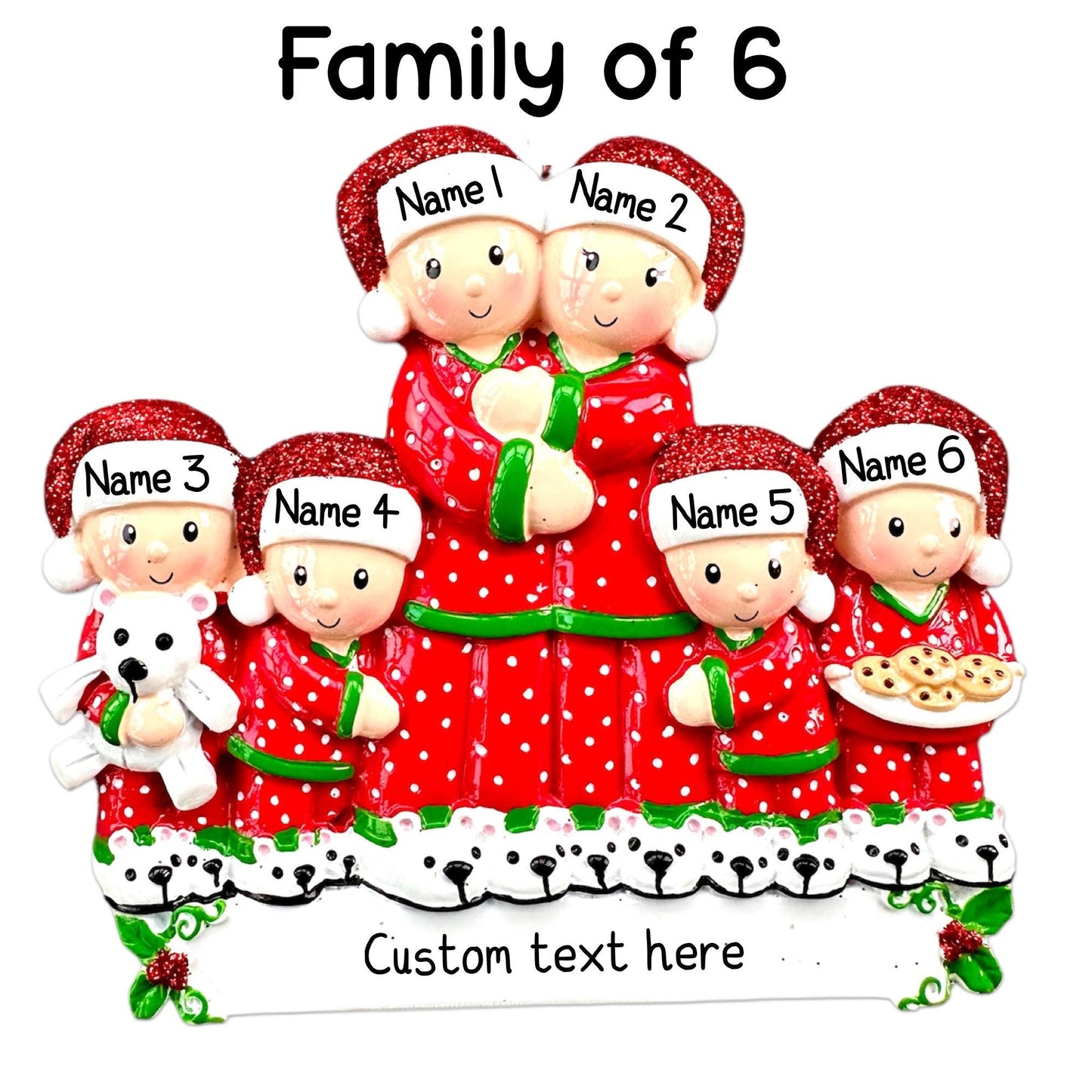 Personalised PJ Family of 2 3 4 5 6 Christmas Family Ornament Decoration