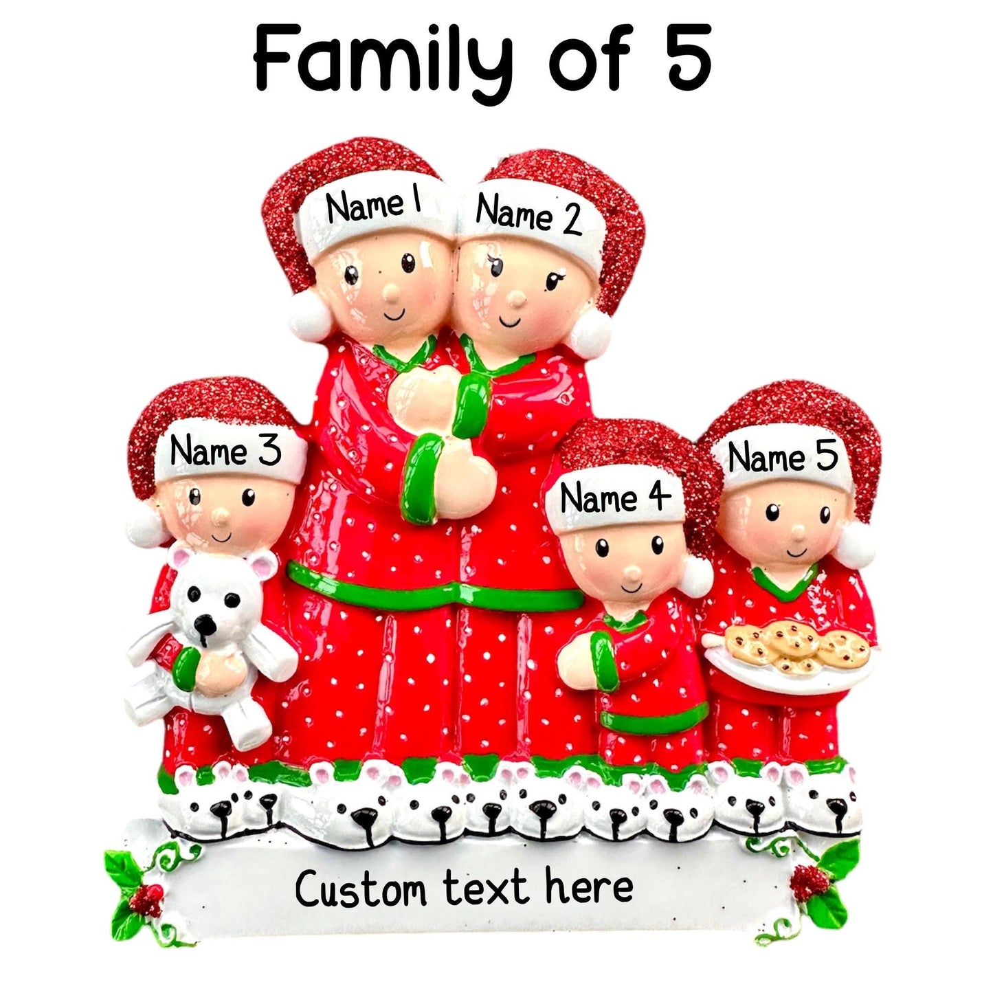 Personalised PJ Family of 2 3 4 5 6 Christmas Family Ornament Decoration