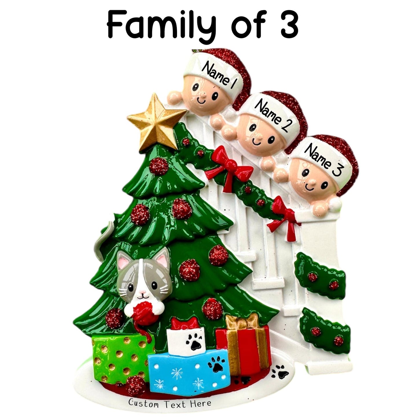 Personalised Family & Cat of 3 4 5 6 Christmas Family Ornament