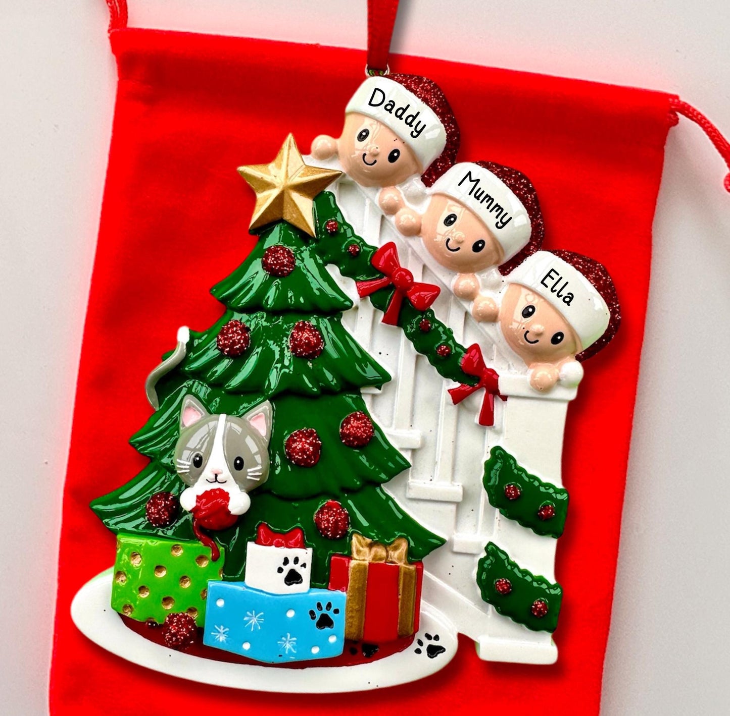 Personalised Family & Cat of 3 4 5 6 Christmas Family Ornament