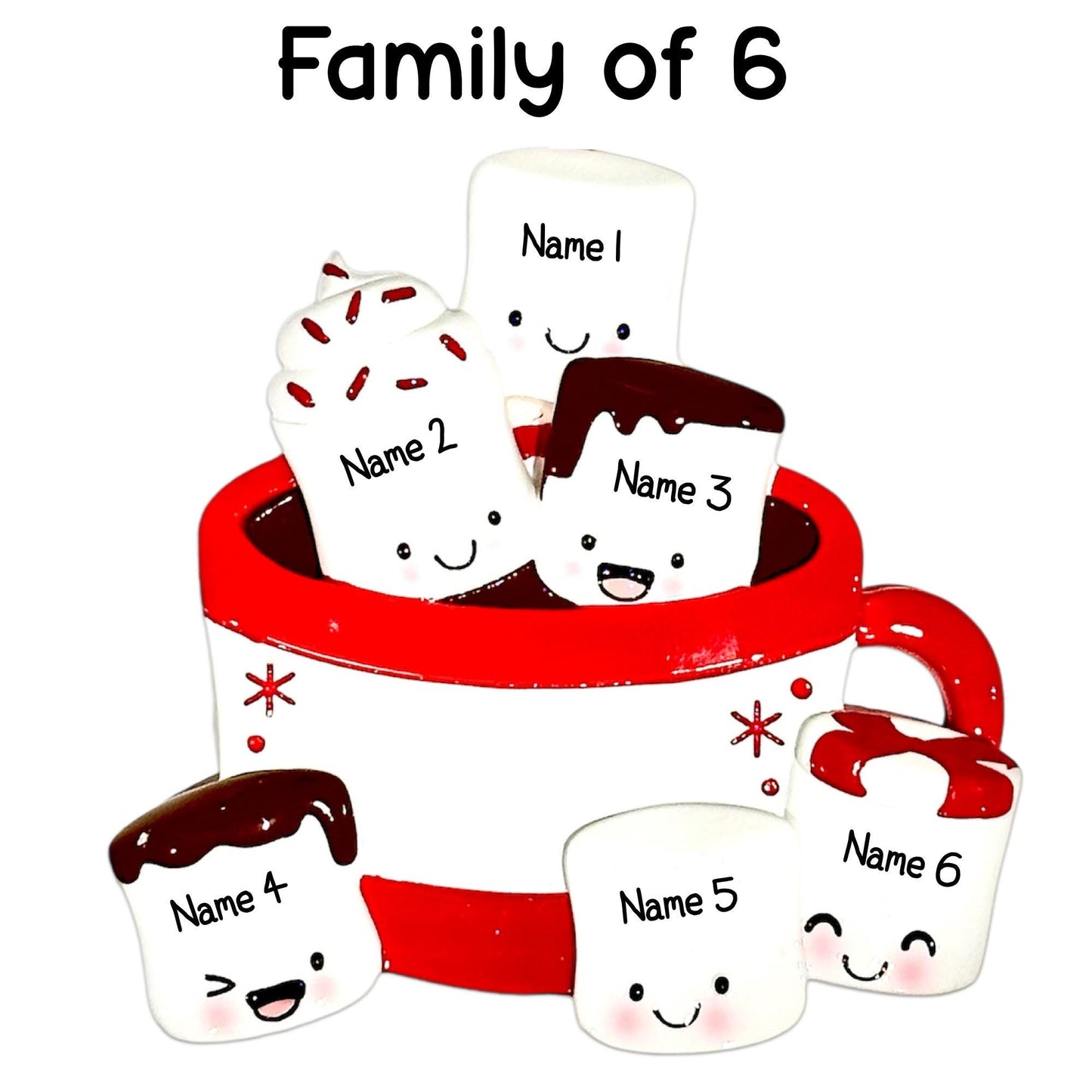 Personalised Marshmallow Family of 2 3 4 5 6 Xmas Family Ornament