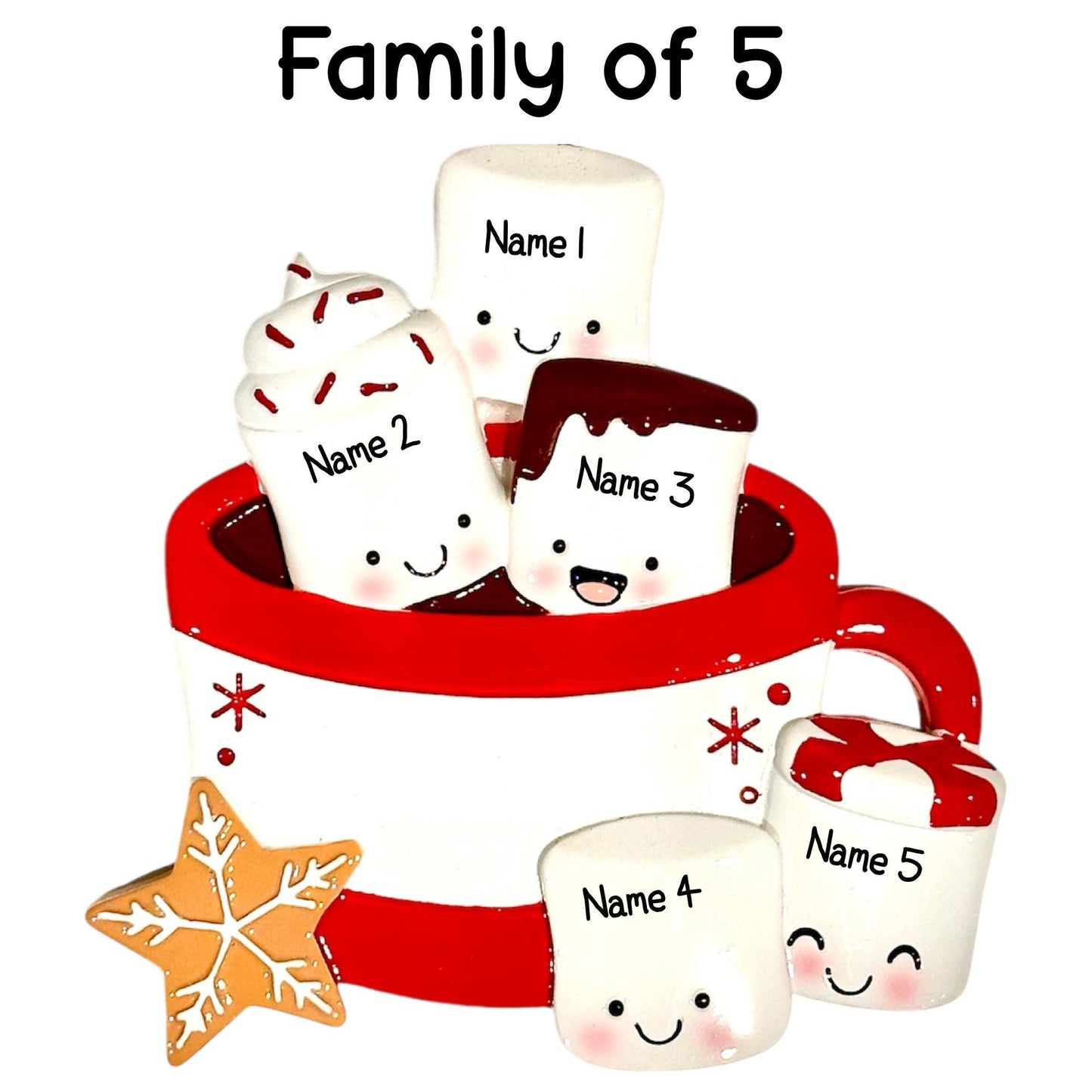 Personalised Marshmallow Family of 2 3 4 5 6 Xmas Family Ornament