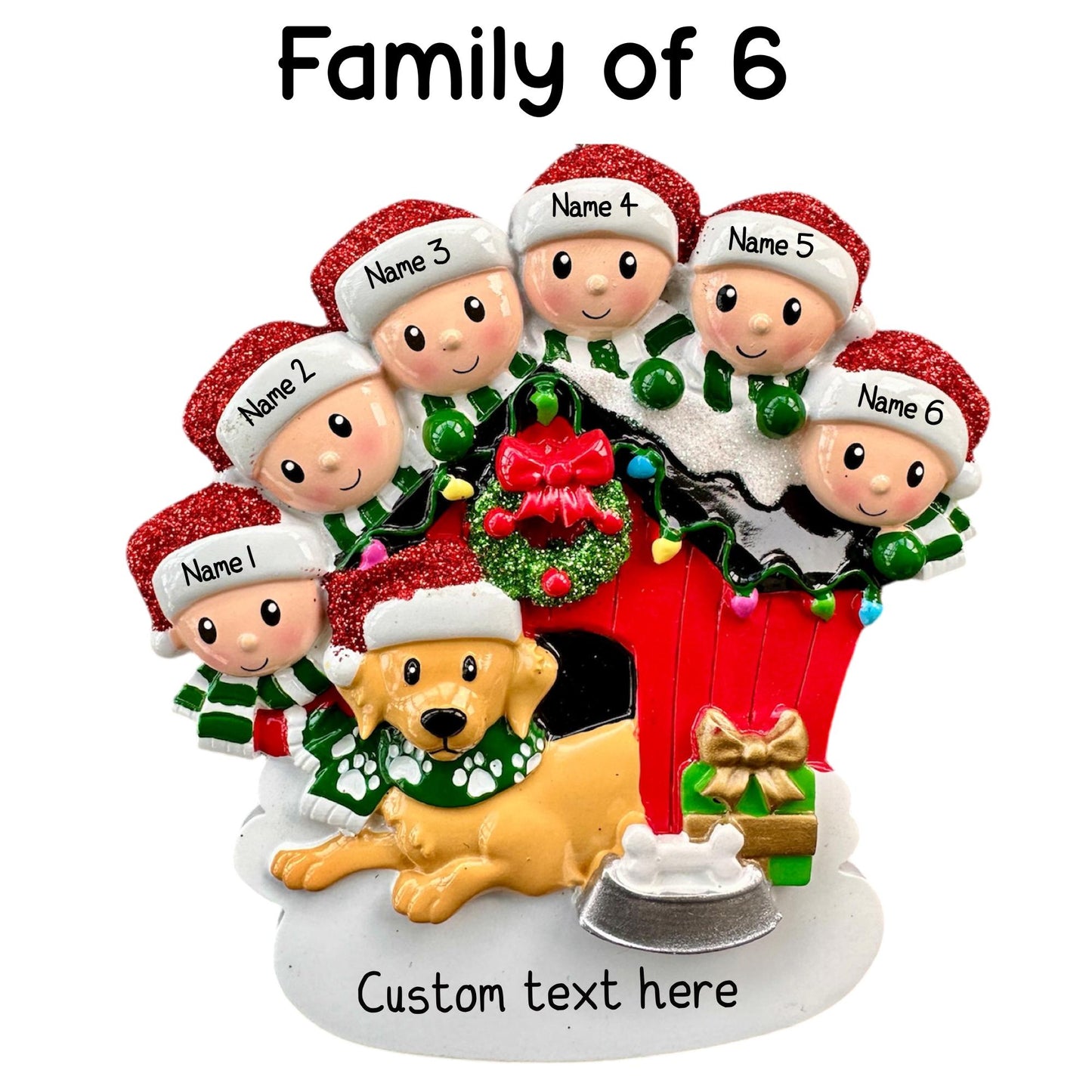 Personalised Dog Kennel Family of 2 3 4 5 6 Christmas Family Ornament