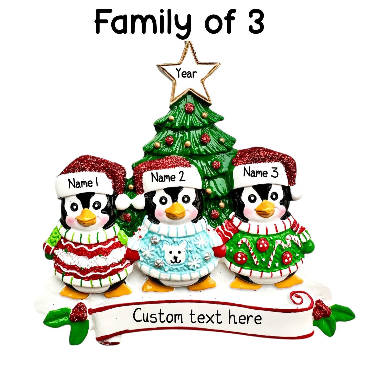 Personalised Penguin Christmas Sweater of 2 3 4 5 6 Family Ornament