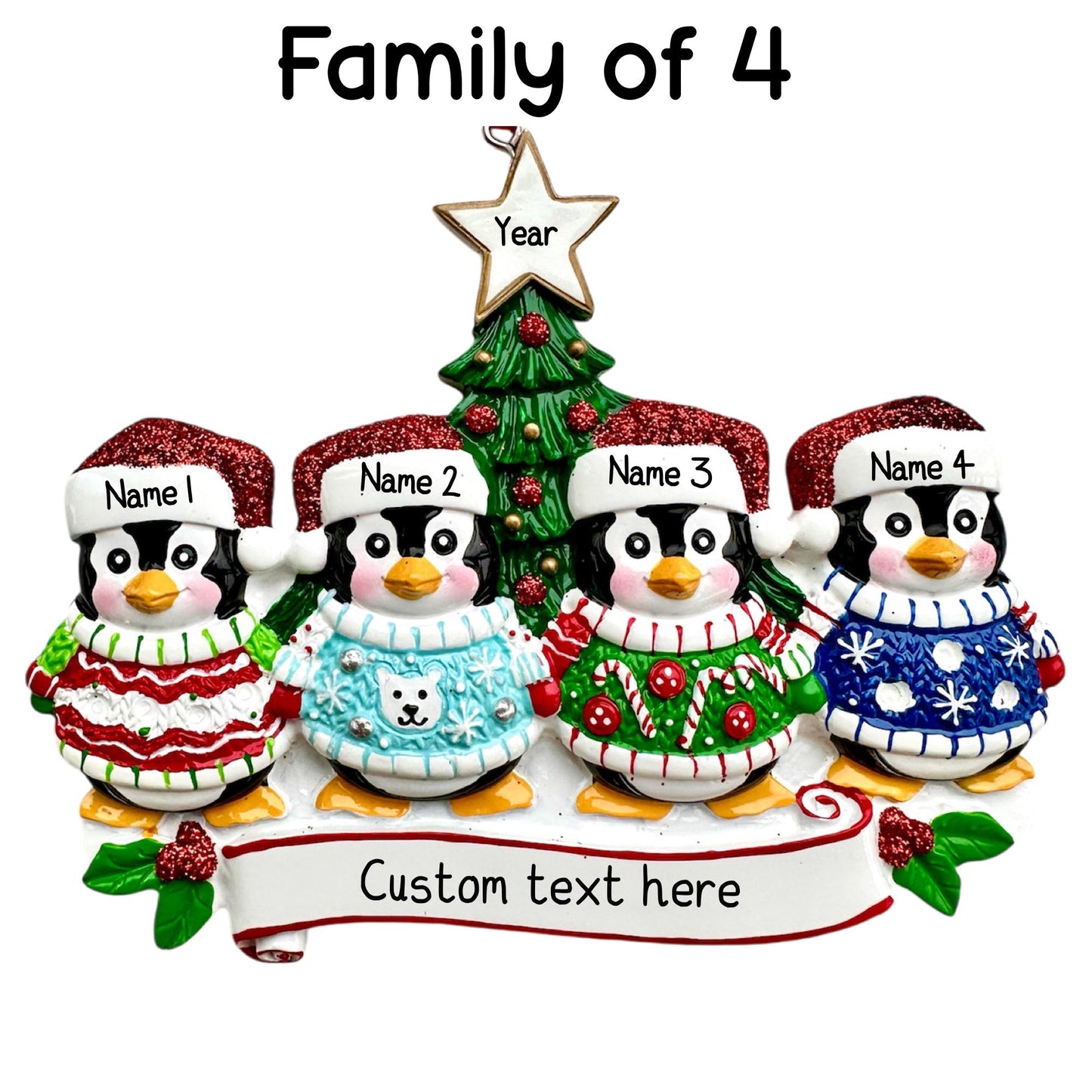 Personalised Penguin Christmas Sweater of 2 3 4 5 6 Family Ornament