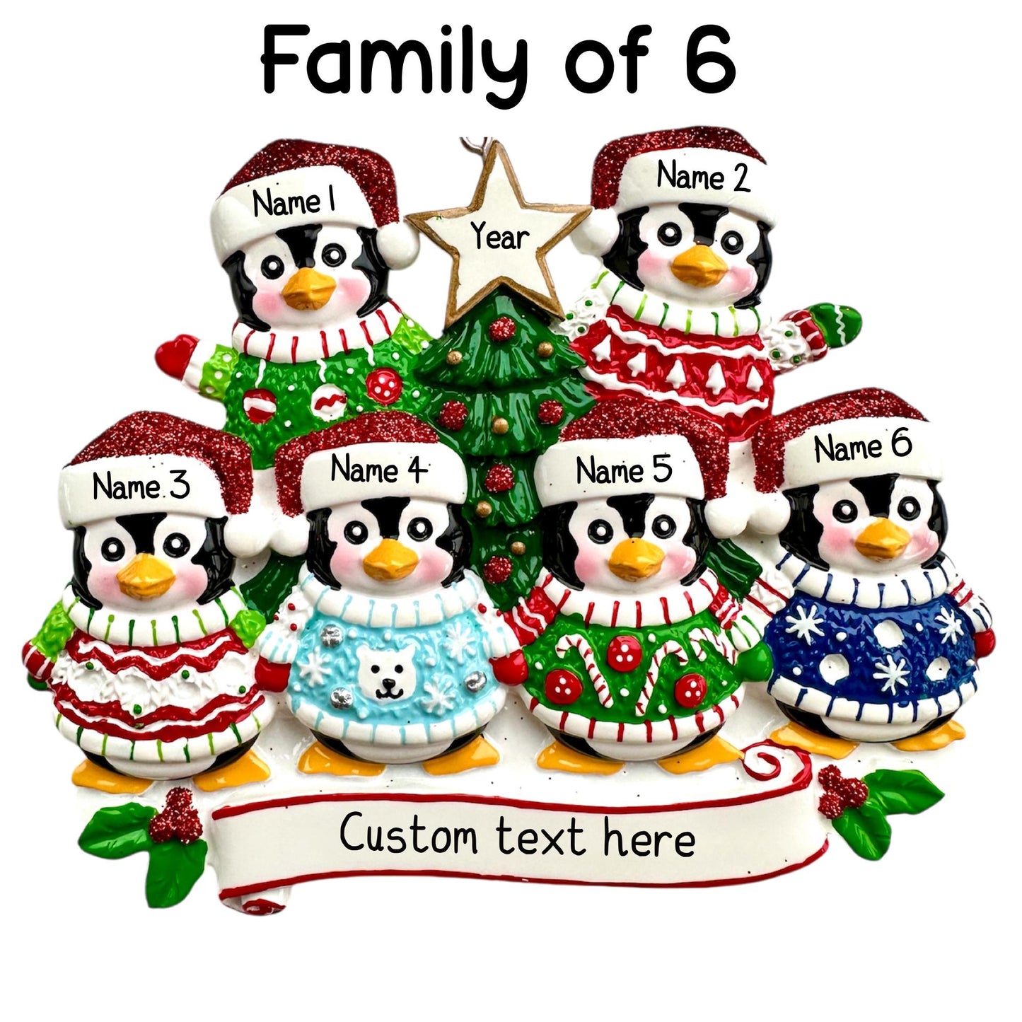 Personalised Penguin Christmas Sweater of 2 3 4 5 6 Family Ornament