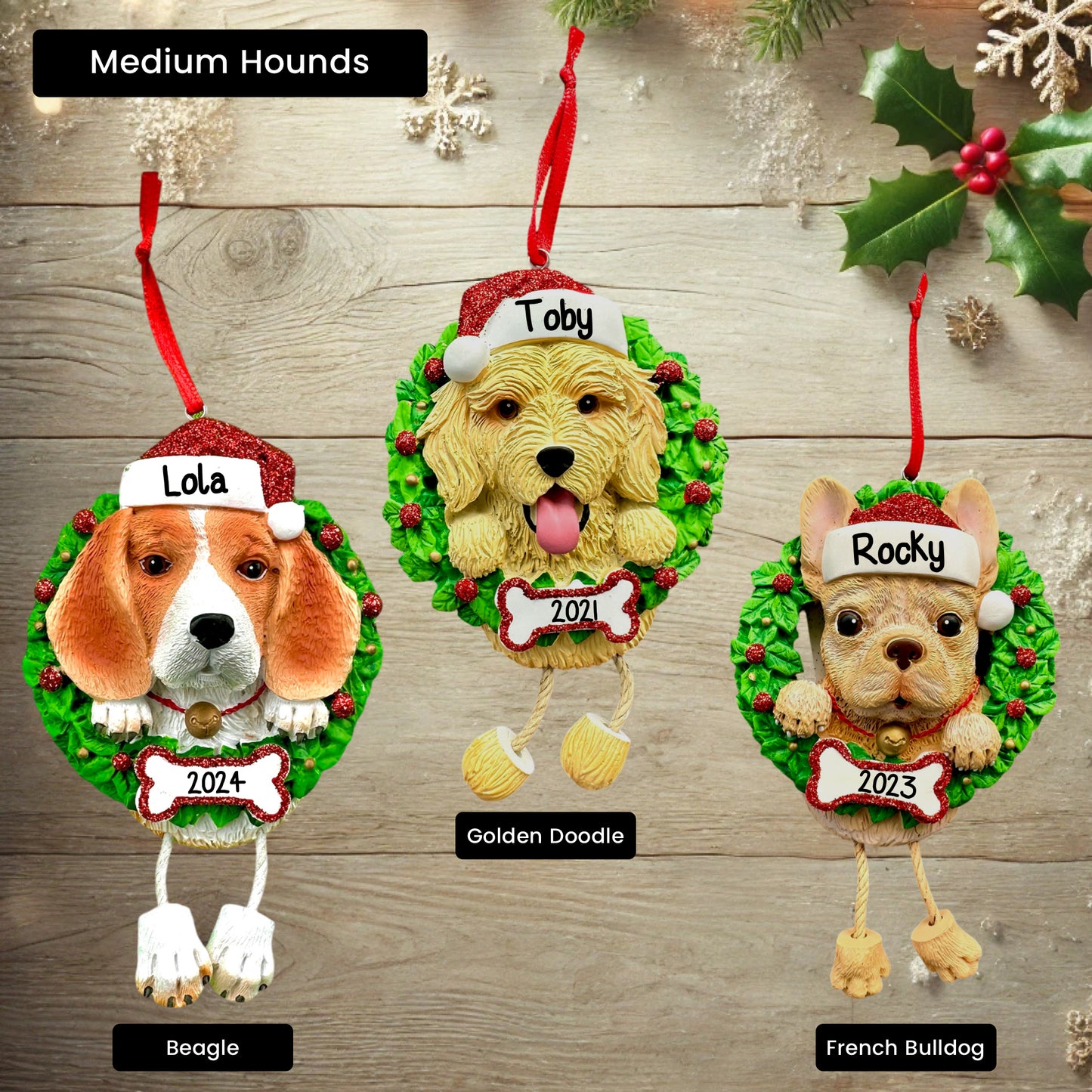 Dog Breeds Christmas Tree Ornament - Labs, Husky, Terrier, Beagle, Shih Tzu, Pug Labrador Maltese & More