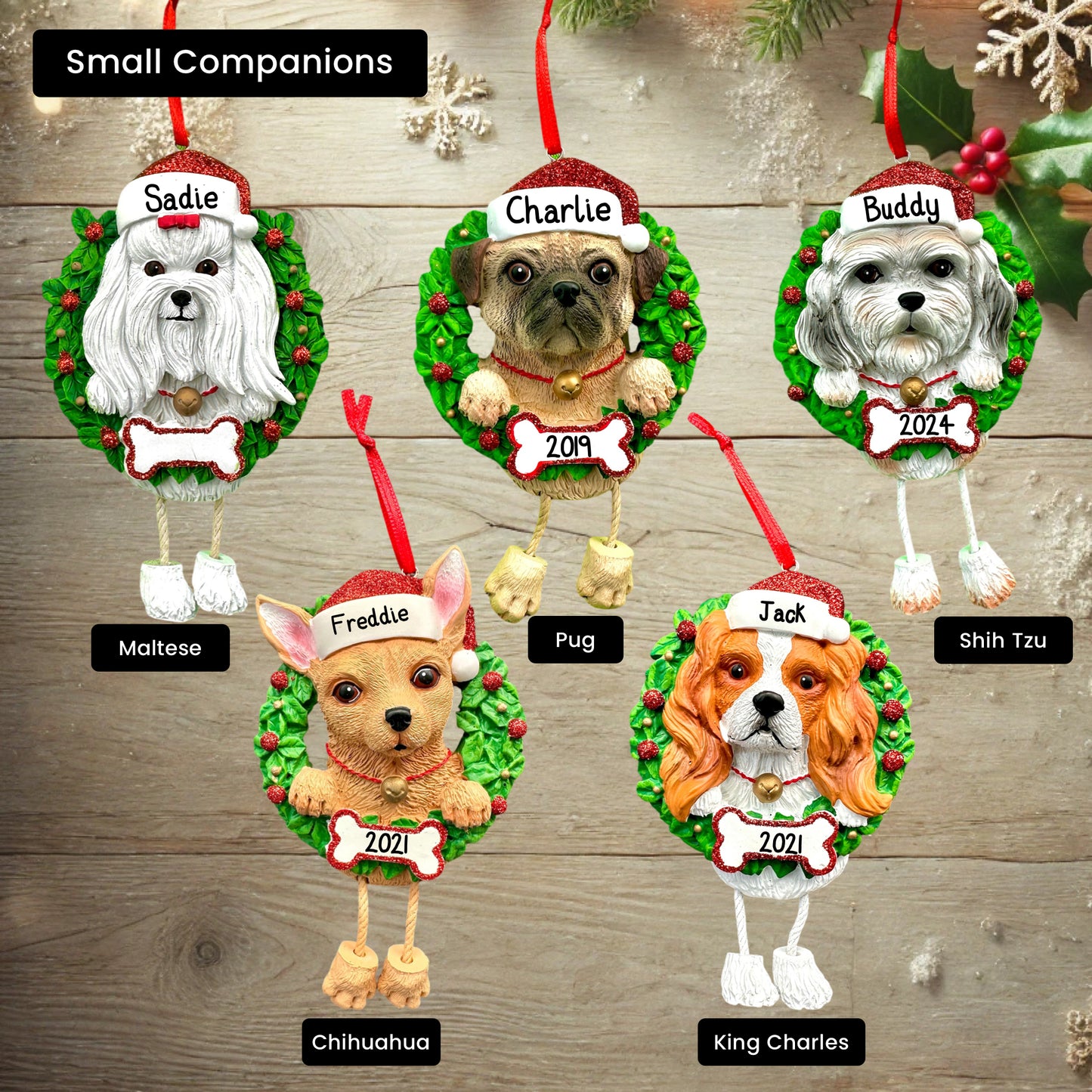 Dog Breeds Christmas Tree Ornament - Labs, Husky, Terrier, Beagle, Shih Tzu, Pug Labrador Maltese & More