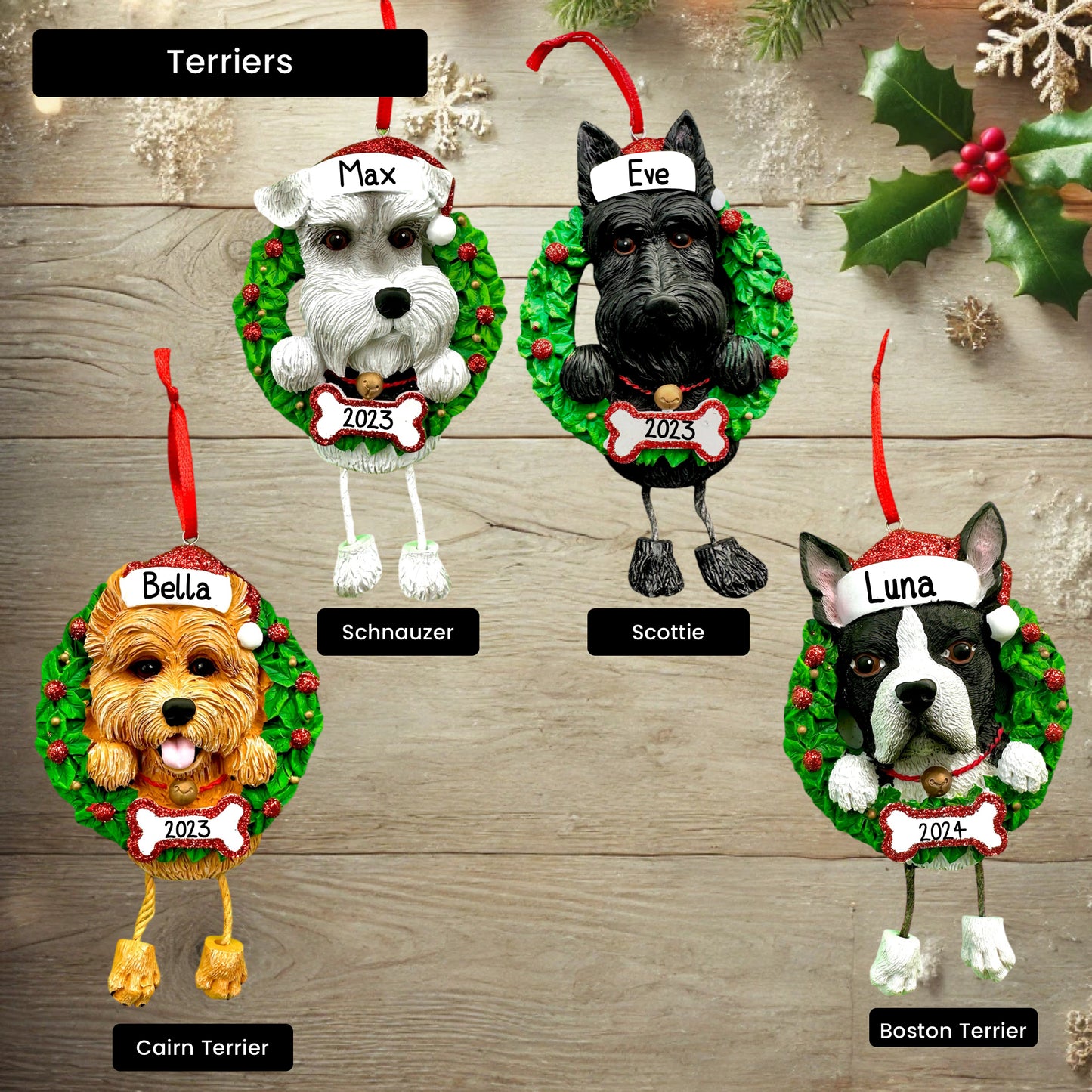 Dog Breeds Christmas Tree Ornament - Labs, Husky, Terrier, Beagle, Shih Tzu, Pug Labrador Maltese & More