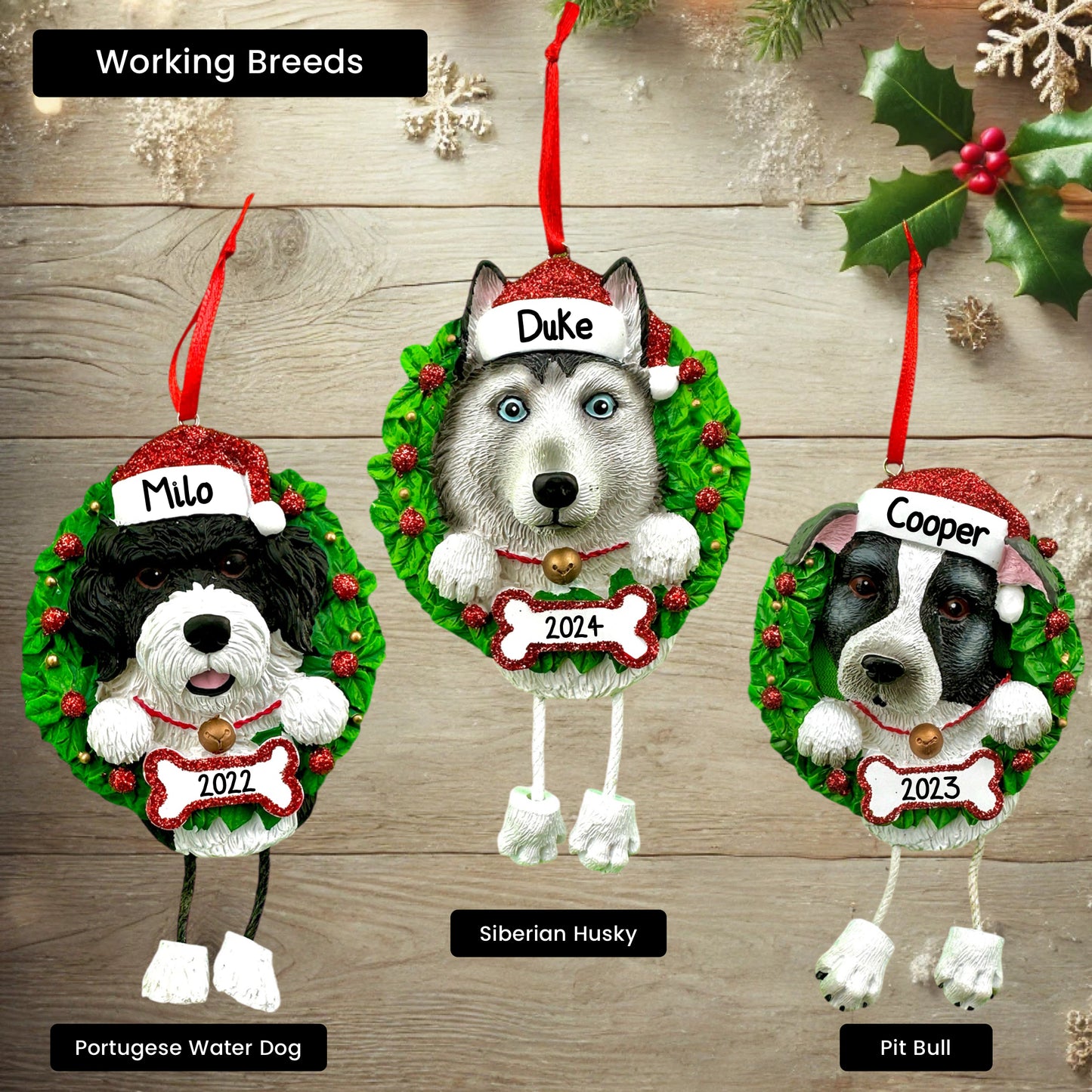 Dog Breeds Christmas Tree Ornament - Labs, Husky, Terrier, Beagle, Shih Tzu, Pug Labrador Maltese & More